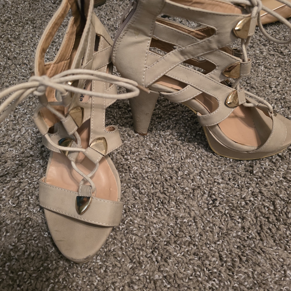 Elegant Beige Strappy Heels
